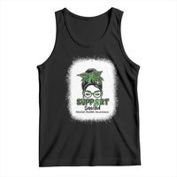 Mental Health Awarenes Tank Top Messy Bun Green Ribbon Support