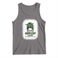 Mental Health Awarenes Tank Top Messy Bun Green Ribbon Support