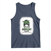 Mental Health Awarenes Tank Top Messy Bun Green Ribbon Support