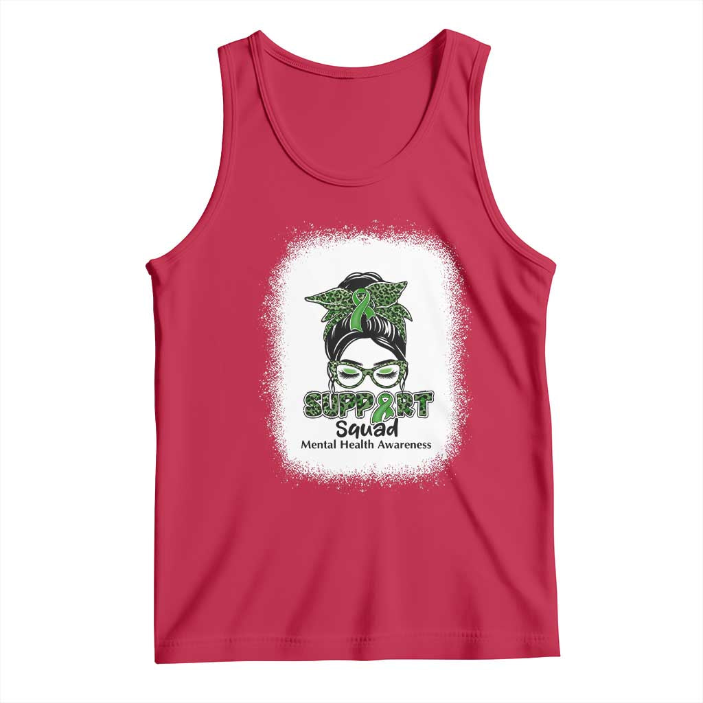 Mental Health Awarenes Tank Top Messy Bun Green Ribbon Support