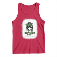 Mental Health Awarenes Tank Top Messy Bun Green Ribbon Support