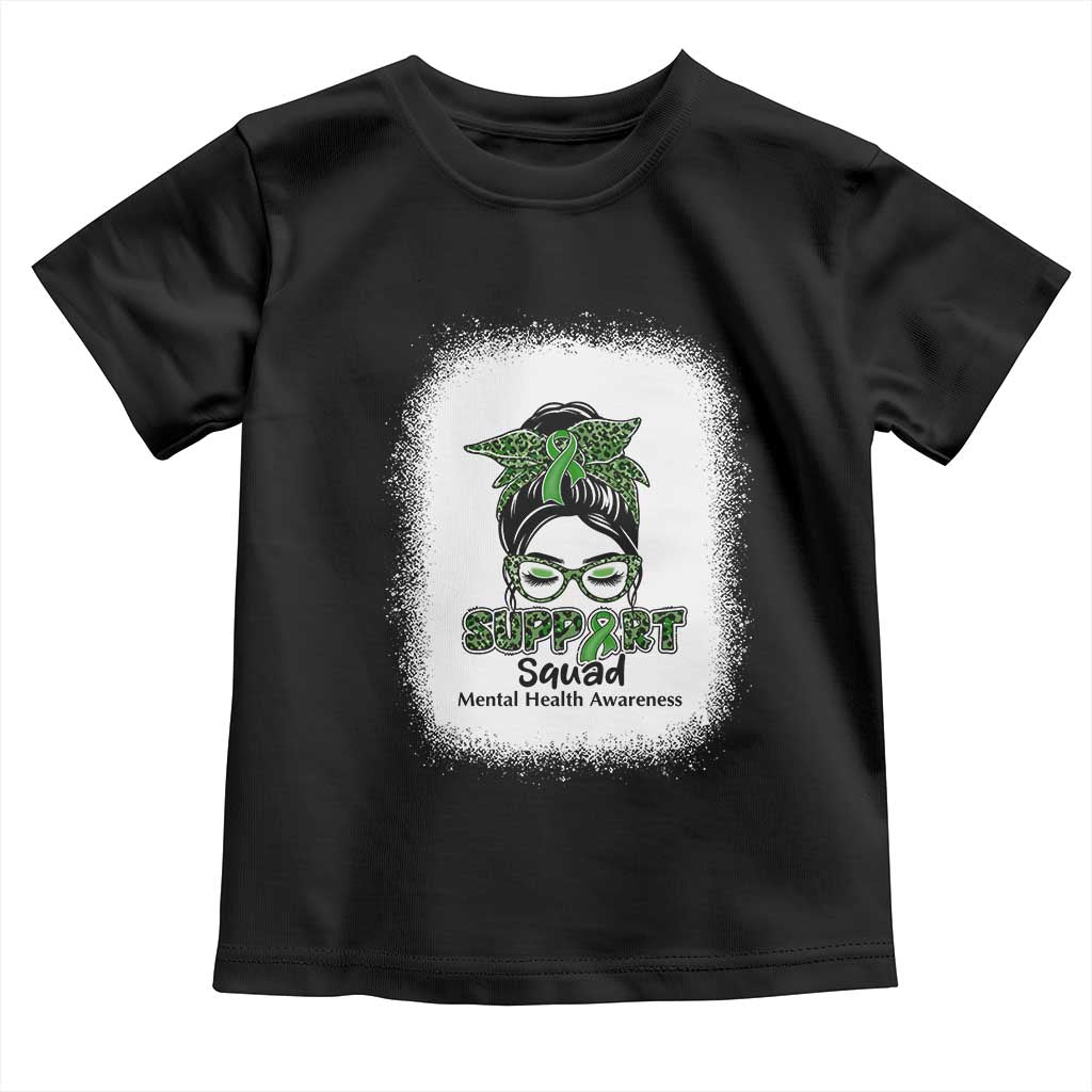 Mental Health Awarenes Toddler T Shirt Messy Bun Green Ribbon Support