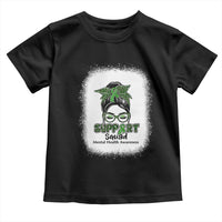 Mental Health Awarenes Toddler T Shirt Messy Bun Green Ribbon Support