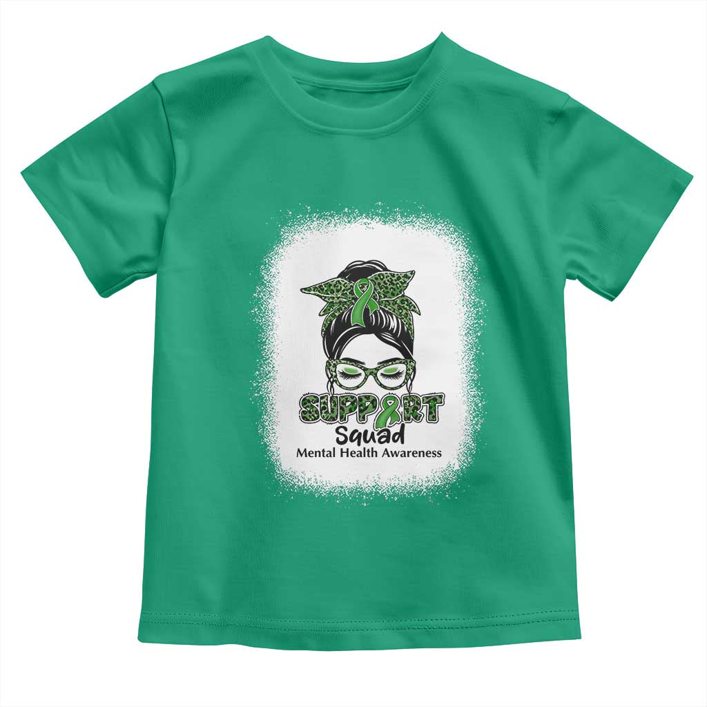 Mental Health Awarenes Toddler T Shirt Messy Bun Green Ribbon Support