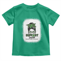 Mental Health Awarenes Toddler T Shirt Messy Bun Green Ribbon Support