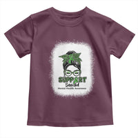 Mental Health Awarenes Toddler T Shirt Messy Bun Green Ribbon Support
