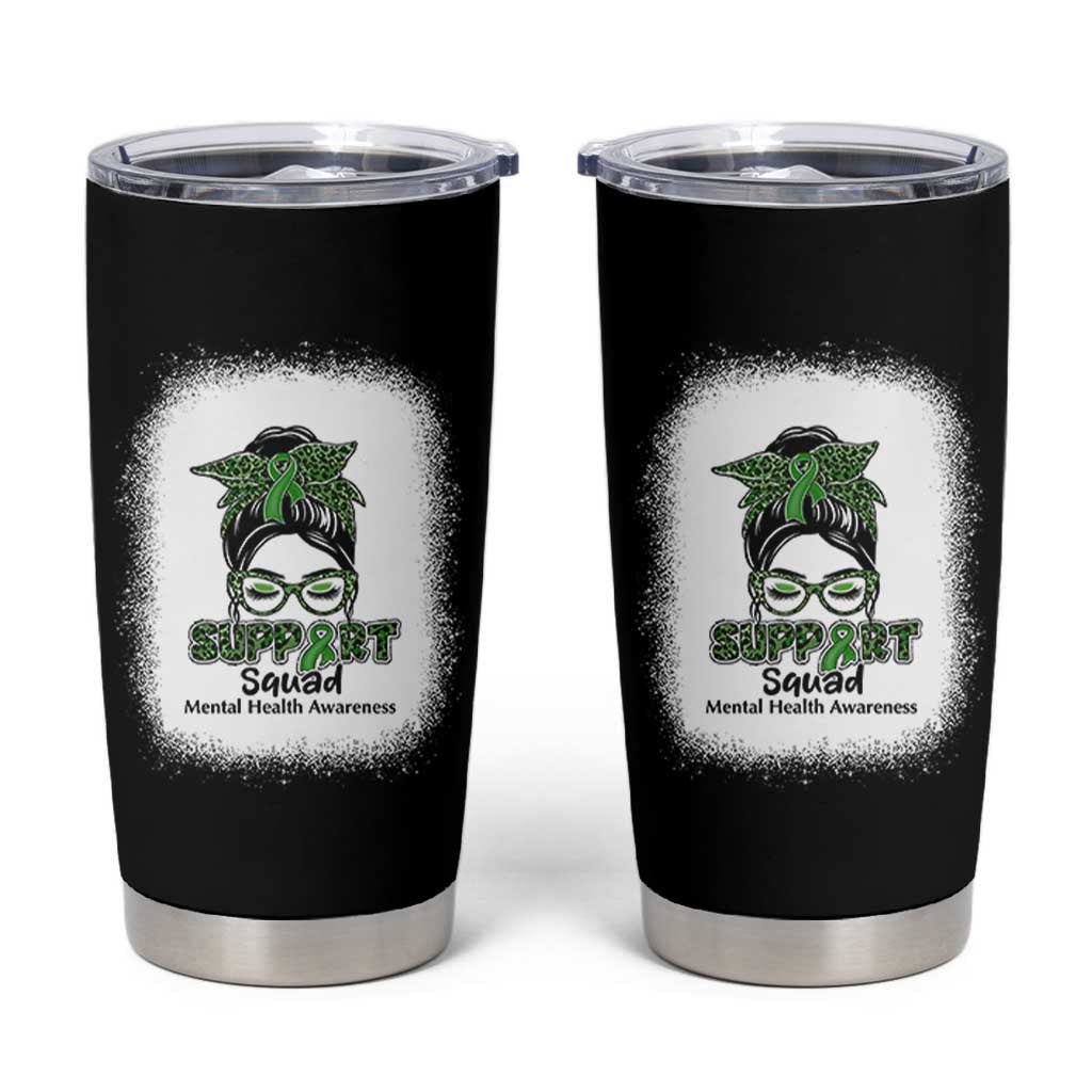 Mental Health Awarenes Tumbler Cup Messy Bun Green Ribbon Support