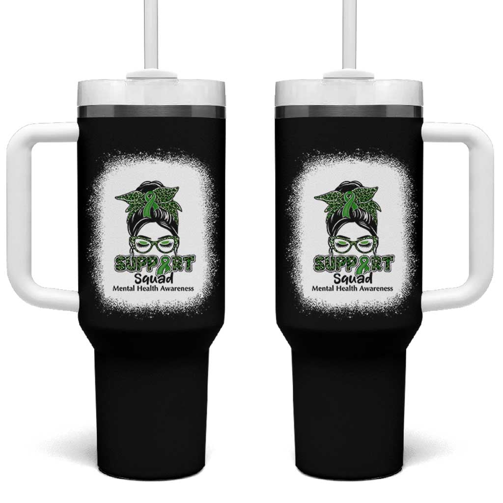 Mental Health Awarenes Tumbler With Handle Messy Bun Green Ribbon Support