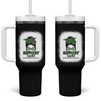Mental Health Awarenes Tumbler With Handle Messy Bun Green Ribbon Support