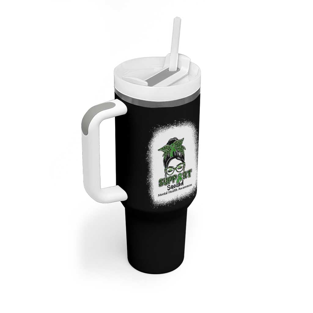 Mental Health Awarenes Tumbler With Handle Messy Bun Green Ribbon Support