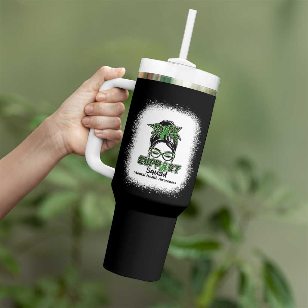 Mental Health Awarenes Tumbler With Handle Messy Bun Green Ribbon Support