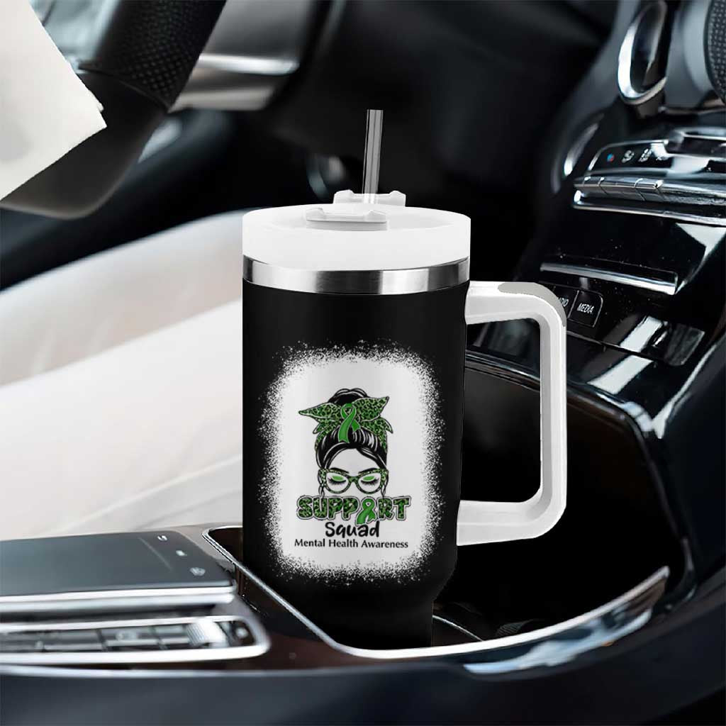Mental Health Awarenes Tumbler With Handle Messy Bun Green Ribbon Support