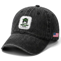 Mental Health Awarenes Washed Cotton Baseball Cap Messy Bun Green Ribbon Support