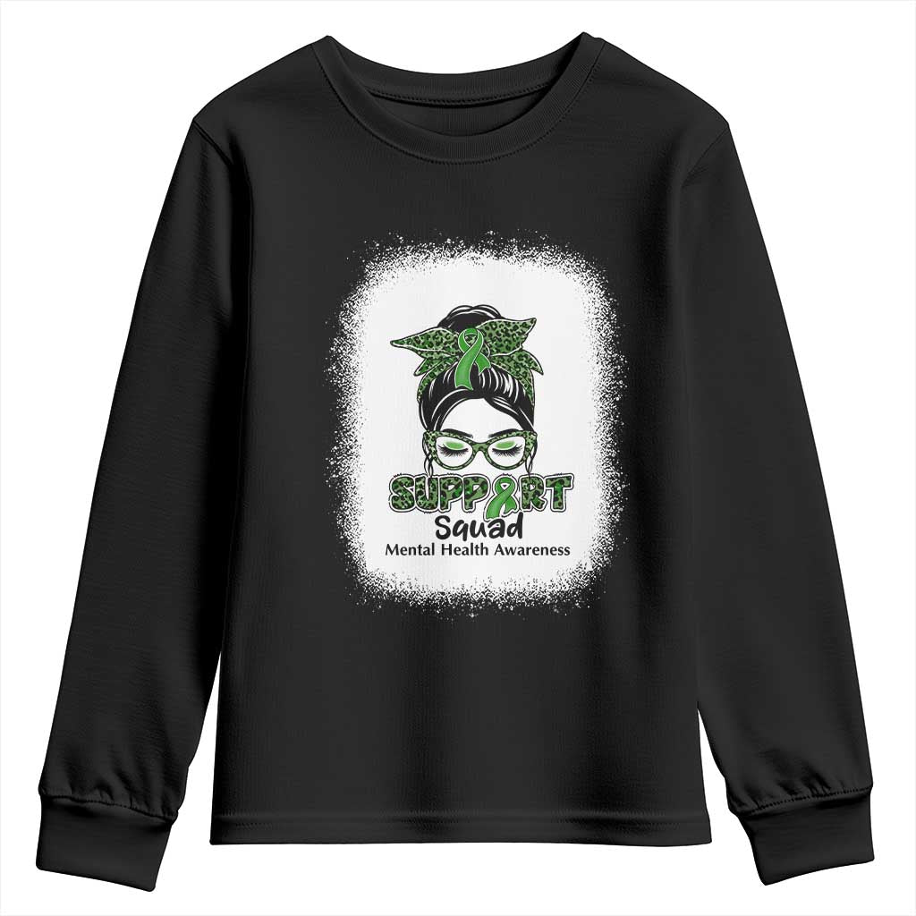 Mental Health Awarenes Youth Sweatshirt Messy Bun Green Ribbon Support
