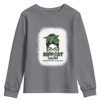 Mental Health Awarenes Youth Sweatshirt Messy Bun Green Ribbon Support