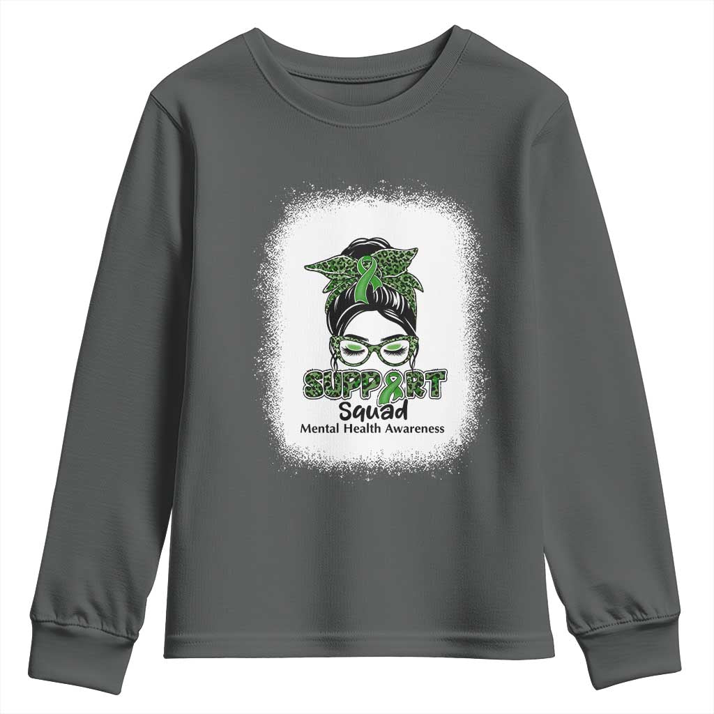 Mental Health Awarenes Youth Sweatshirt Messy Bun Green Ribbon Support