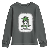 Mental Health Awarenes Youth Sweatshirt Messy Bun Green Ribbon Support
