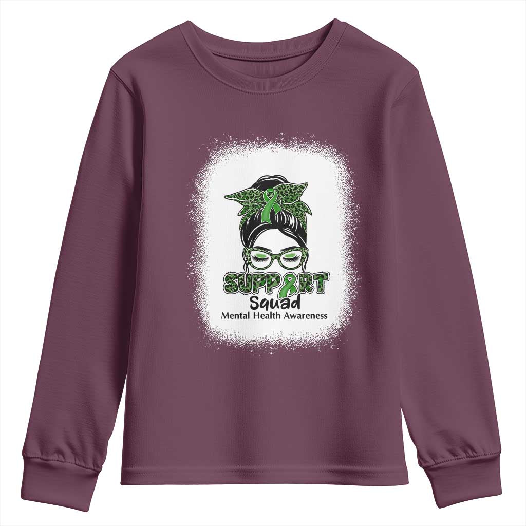 Mental Health Awarenes Youth Sweatshirt Messy Bun Green Ribbon Support