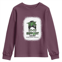 Mental Health Awarenes Youth Sweatshirt Messy Bun Green Ribbon Support