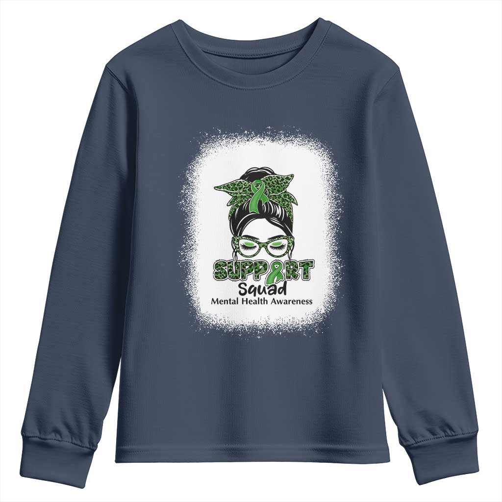 Mental Health Awarenes Youth Sweatshirt Messy Bun Green Ribbon Support