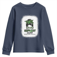 Mental Health Awarenes Youth Sweatshirt Messy Bun Green Ribbon Support