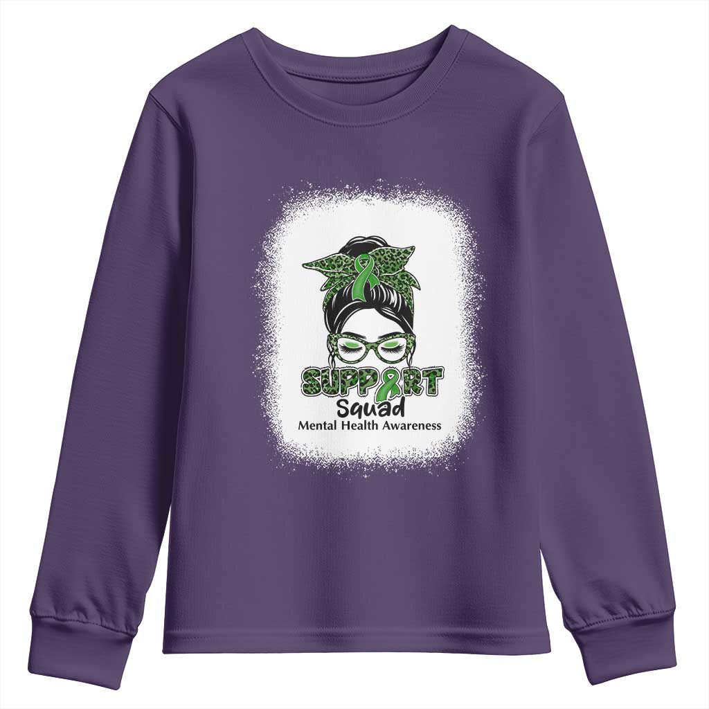 Mental Health Awarenes Youth Sweatshirt Messy Bun Green Ribbon Support