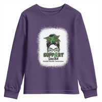 Mental Health Awarenes Youth Sweatshirt Messy Bun Green Ribbon Support