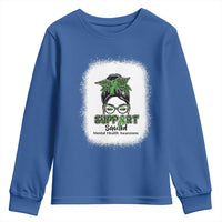 Mental Health Awarenes Youth Sweatshirt Messy Bun Green Ribbon Support