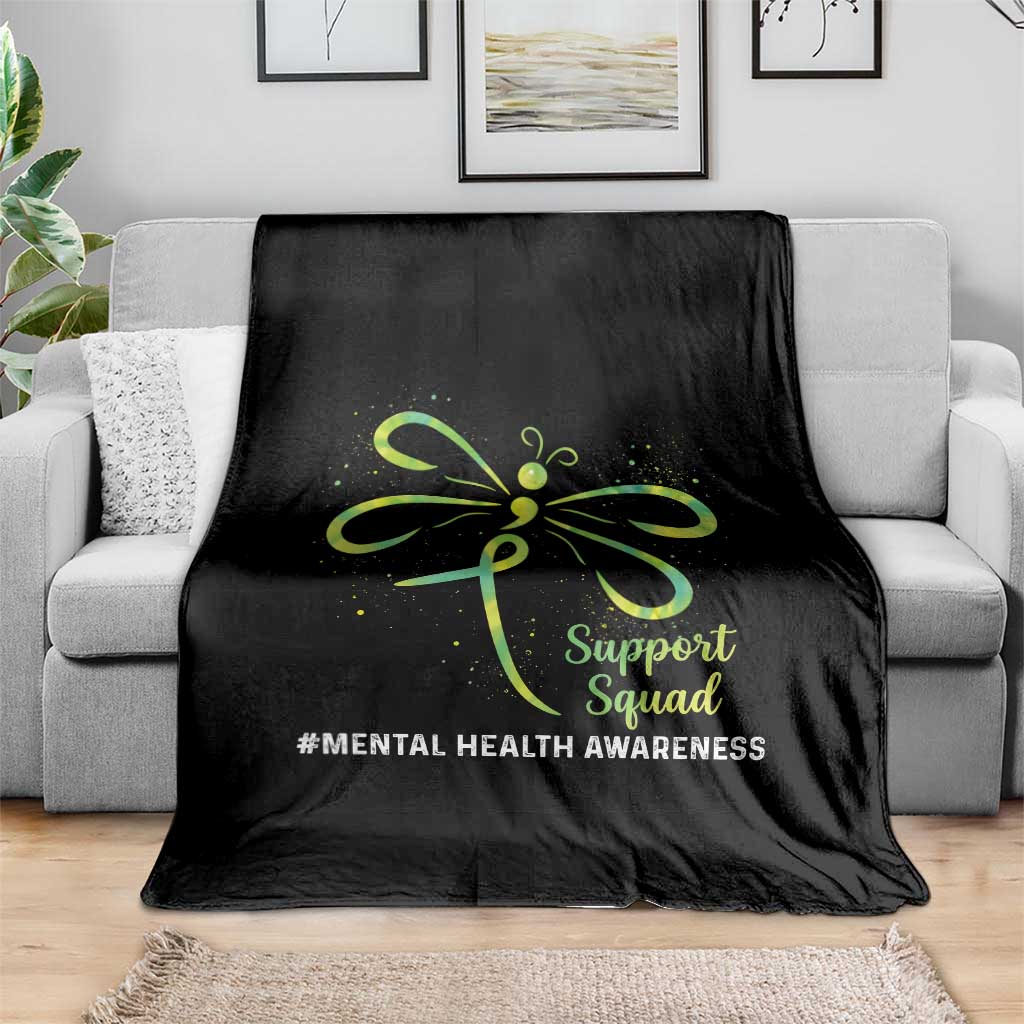 Mental Health Awarenes Throw Blanket Support Squad Green Ribbon