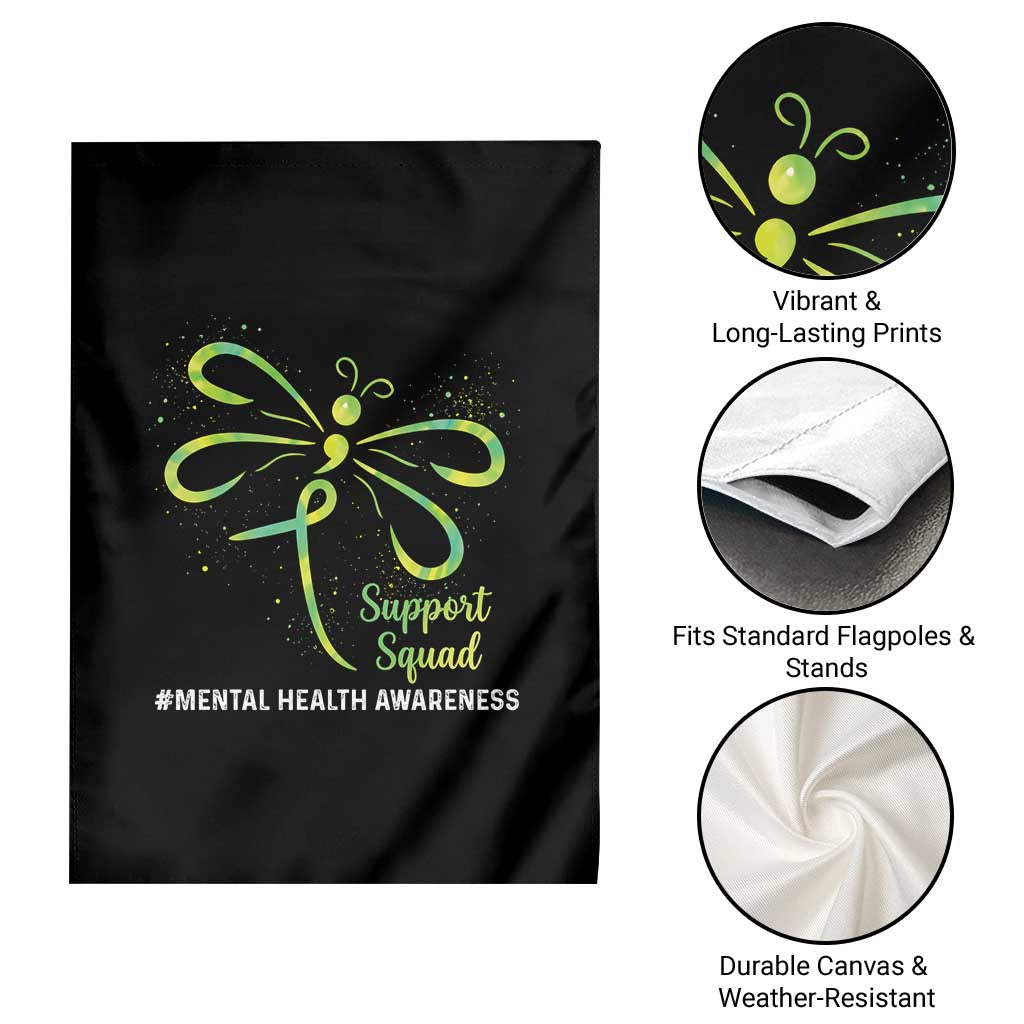 Mental Health Awarenes Garden Flag Support Squad Green Ribbon