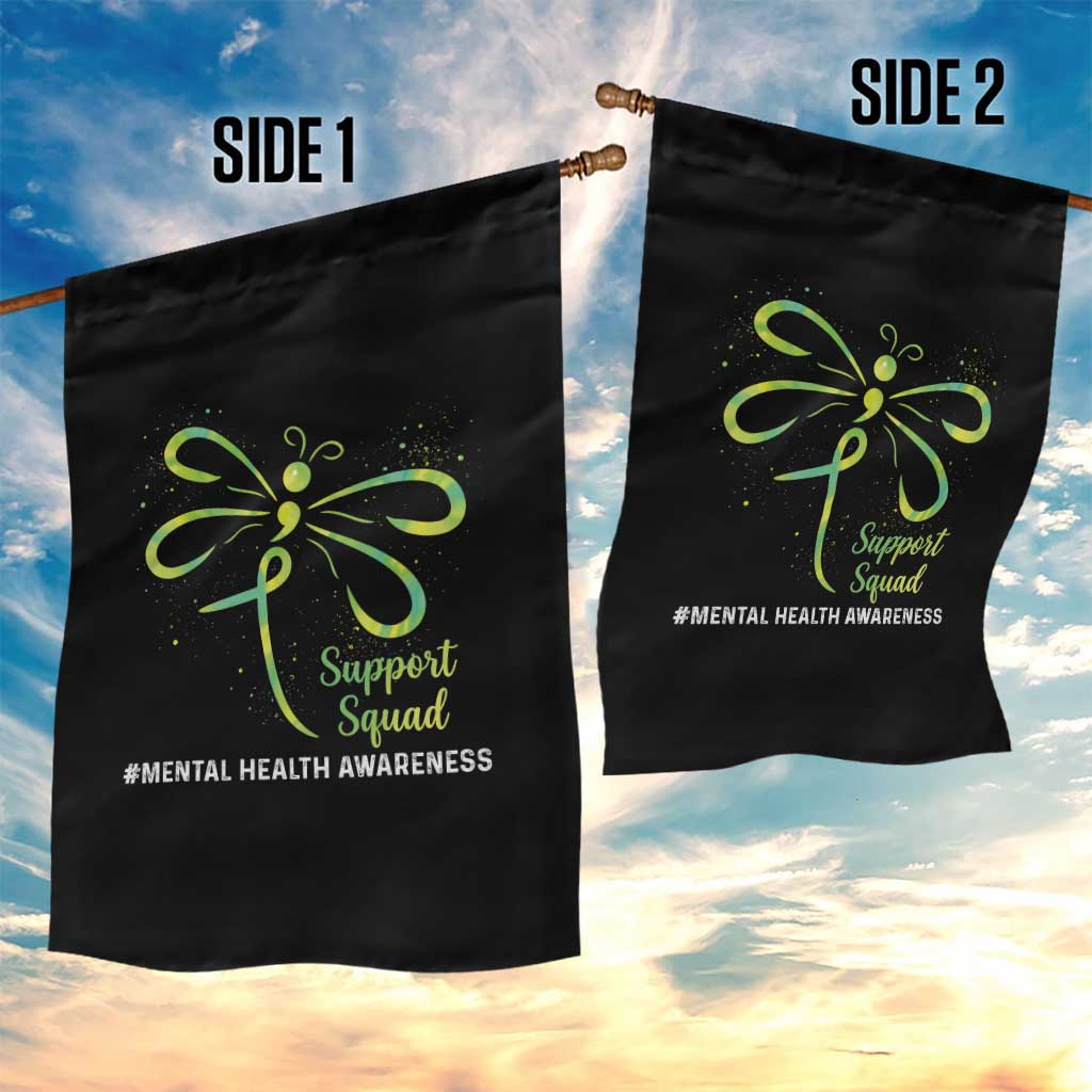 Mental Health Awarenes Garden Flag Support Squad Green Ribbon