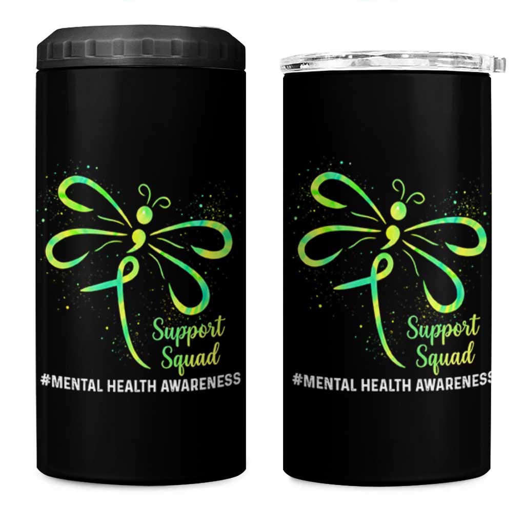 Mental Health Awarenes 4 in 1 Can Cooler Tumbler Support Squad Green Ribbon