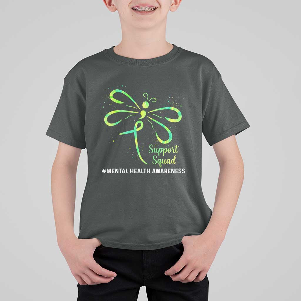 Mental Health Awarenes T Shirt For Kid Support Squad Green Ribbon