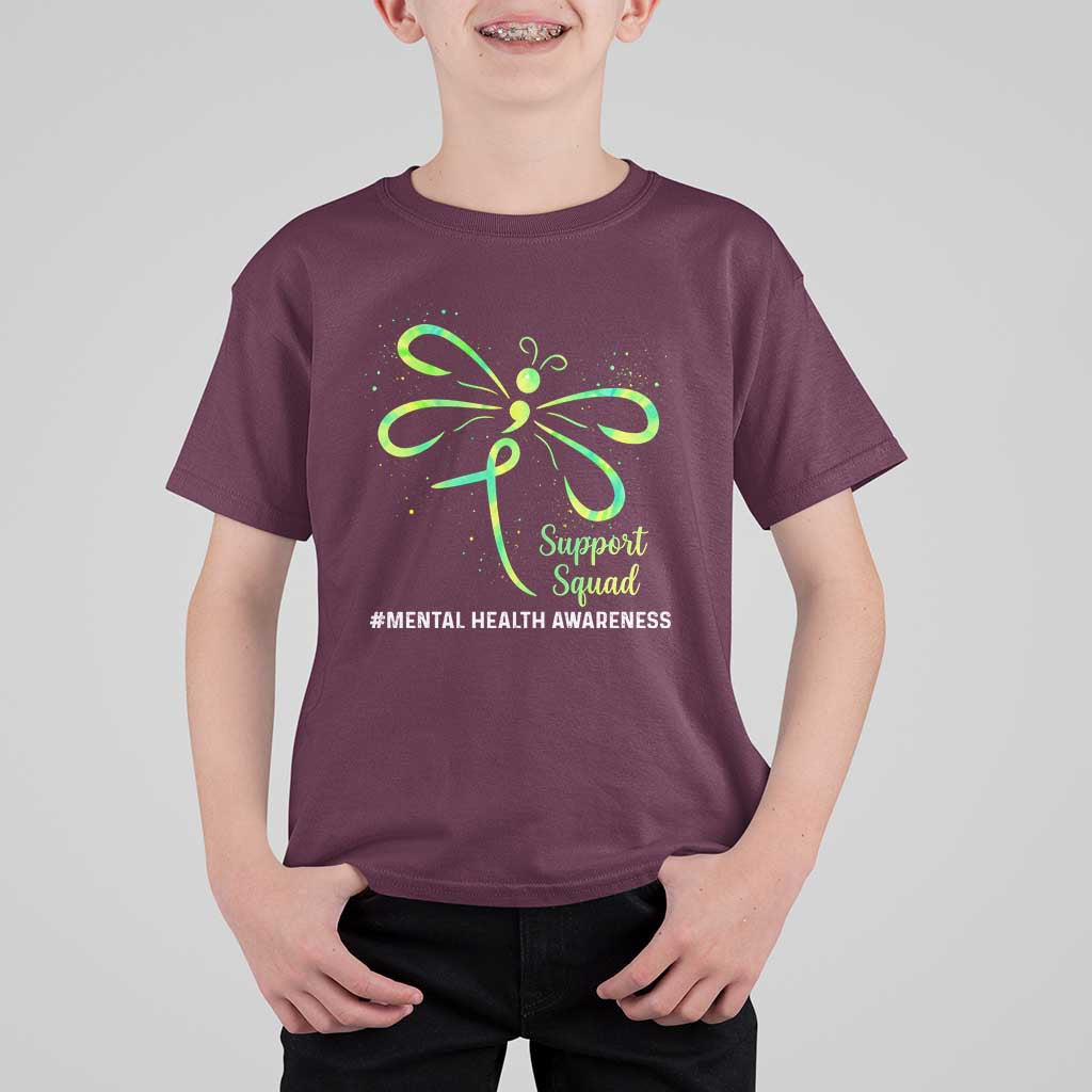 Mental Health Awarenes T Shirt For Kid Support Squad Green Ribbon