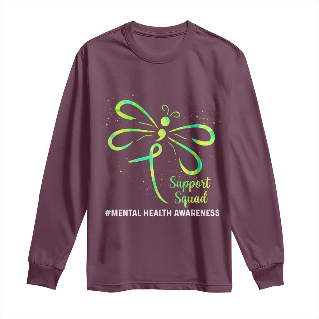 Mental Health Awarenes Long Sleeve Shirt Support Squad Green Ribbon