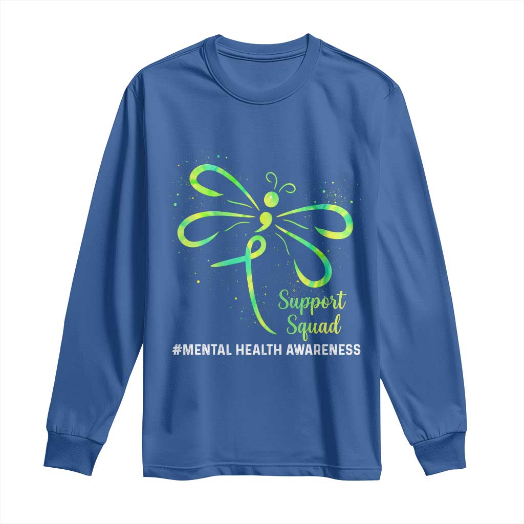 Mental Health Awarenes Long Sleeve Shirt Support Squad Green Ribbon