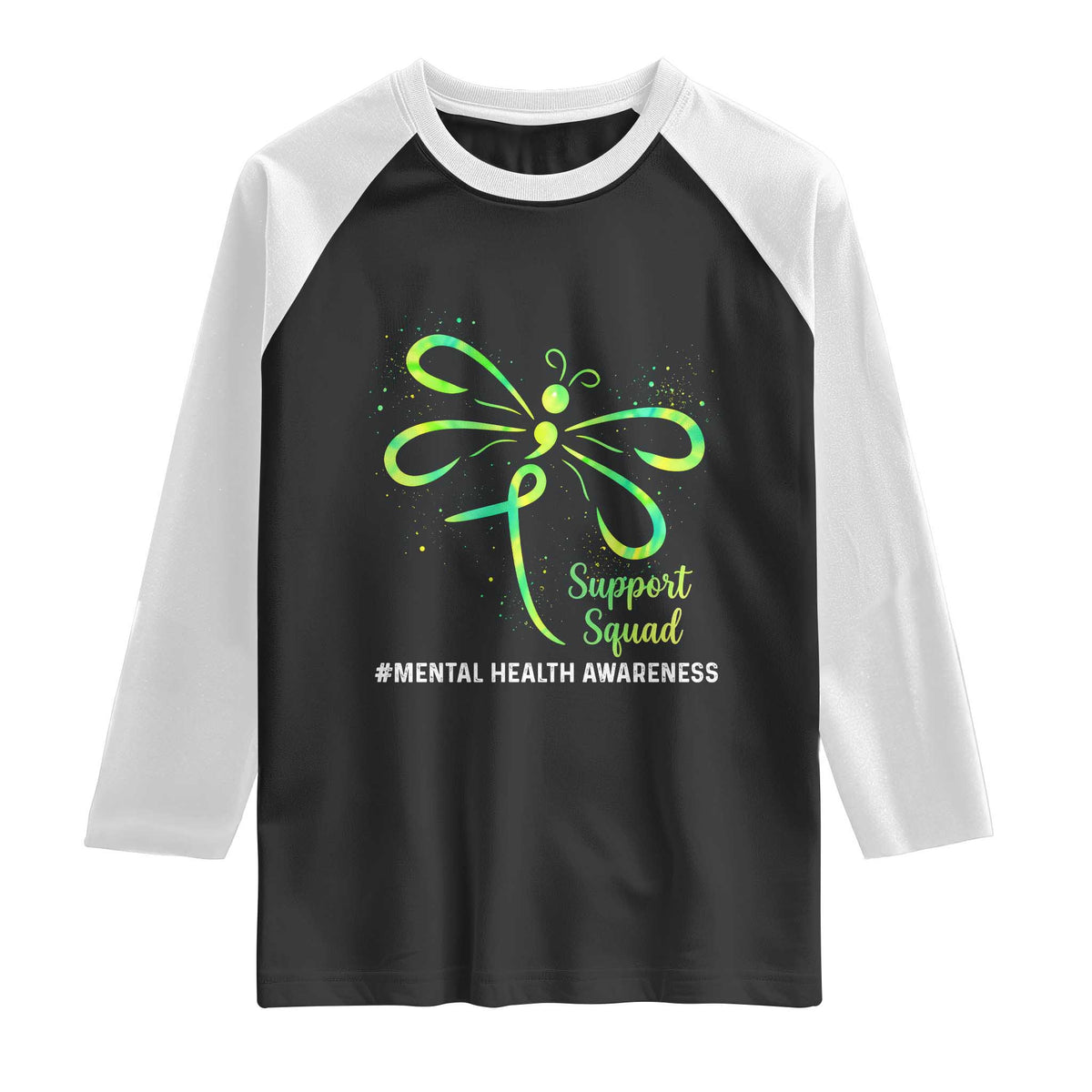Mental Health Awarenes Raglan Shirt Support Squad Green Ribbon