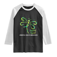 Mental Health Awarenes Raglan Shirt Support Squad Green Ribbon