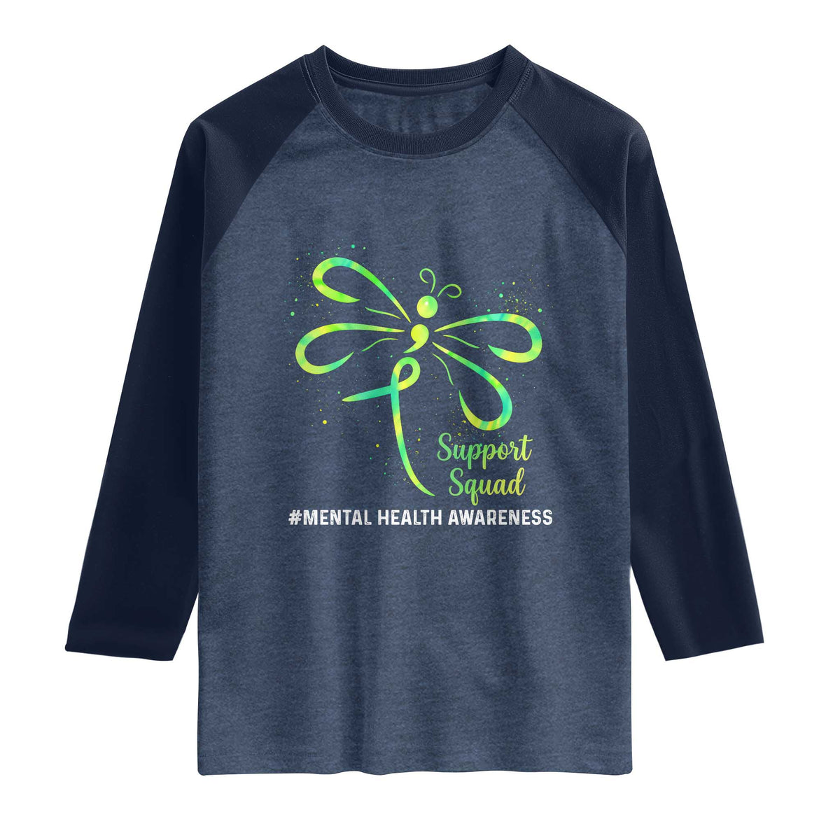 Mental Health Awarenes Raglan Shirt Support Squad Green Ribbon
