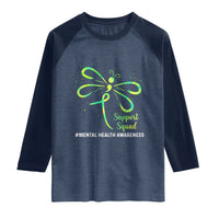 Mental Health Awarenes Raglan Shirt Support Squad Green Ribbon