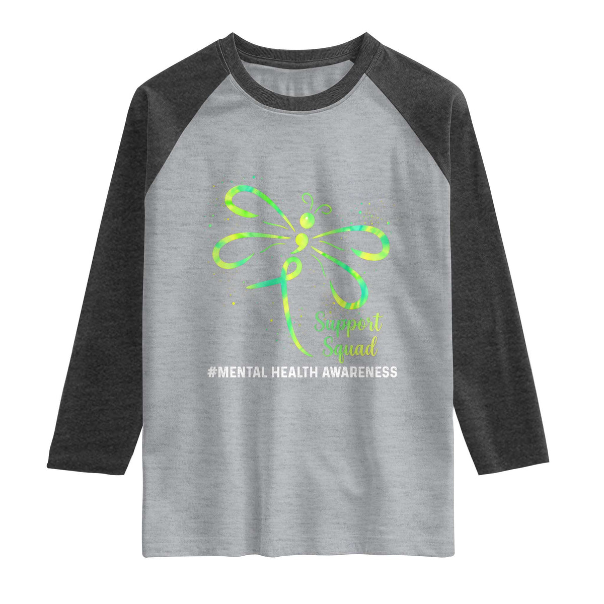 Mental Health Awarenes Raglan Shirt Support Squad Green Ribbon