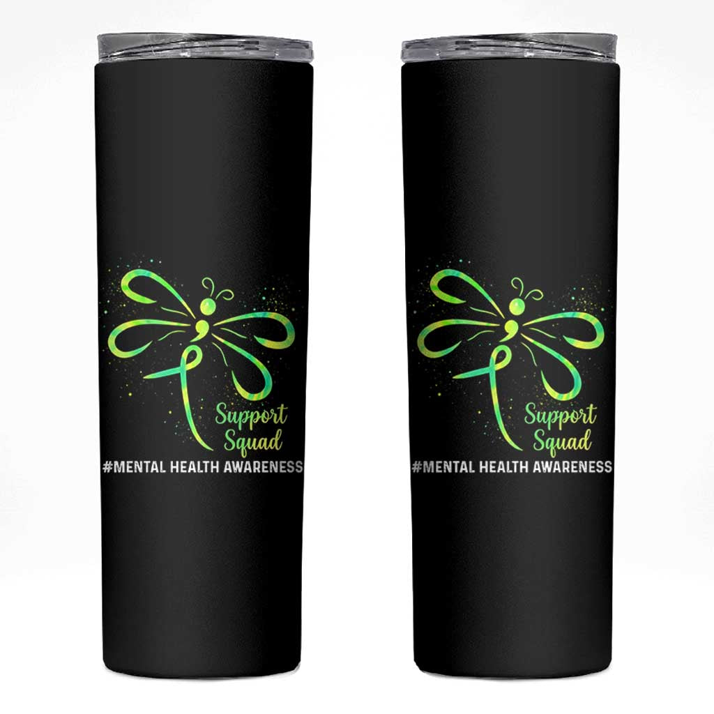 Mental Health Awarenes Skinny Tumbler Support Squad Green Ribbon