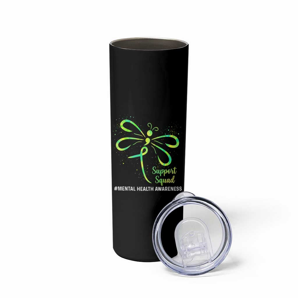 Mental Health Awarenes Skinny Tumbler Support Squad Green Ribbon