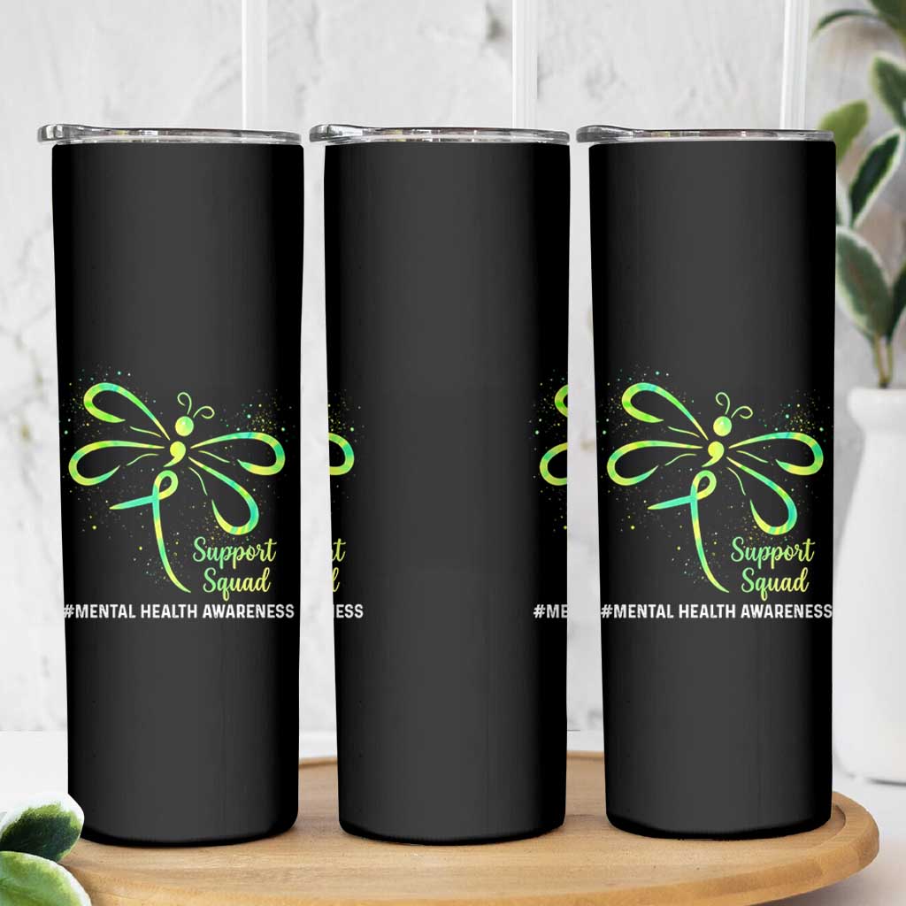 Mental Health Awarenes Skinny Tumbler Support Squad Green Ribbon