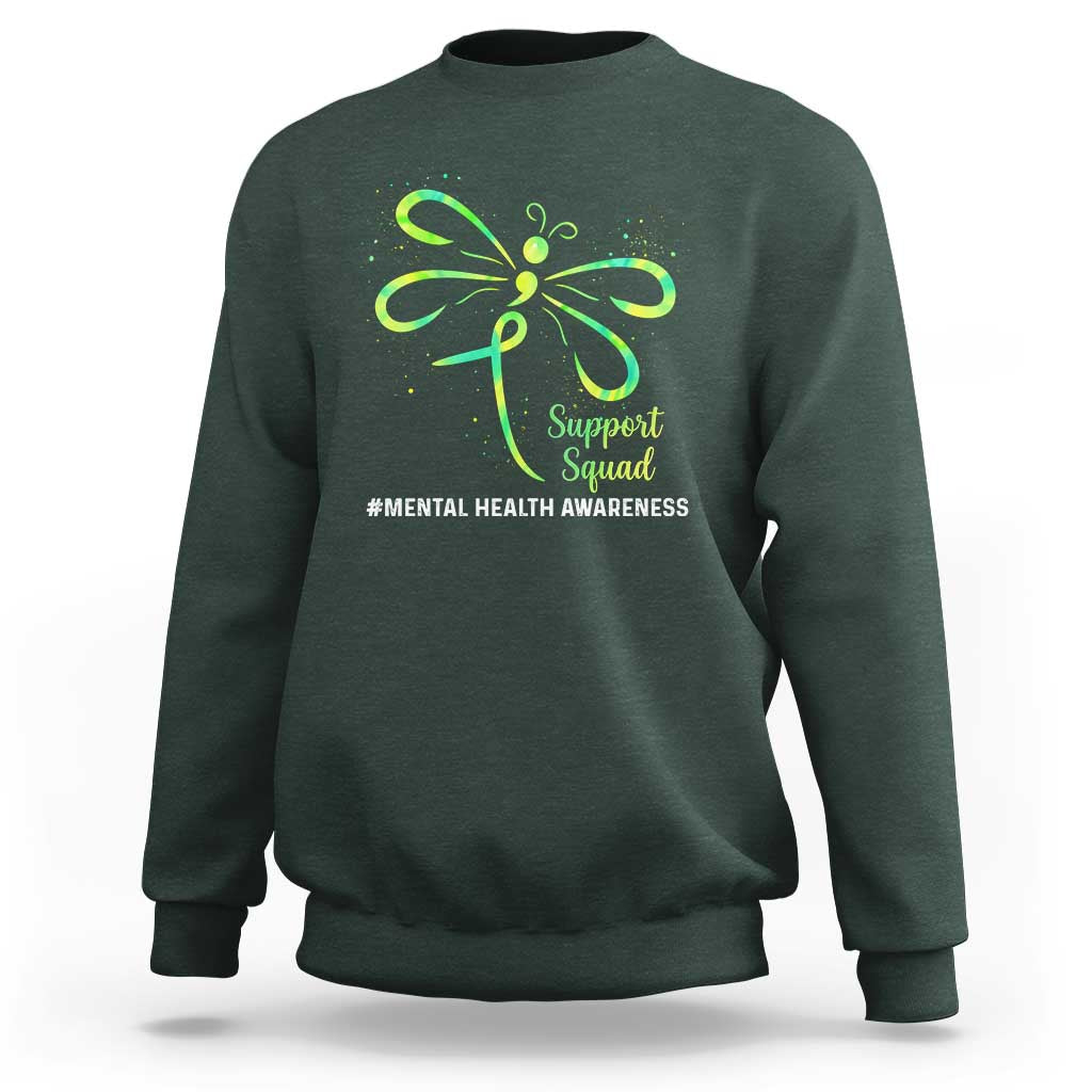 Mental Health Awarenes Sweatshirt Support Squad Green Ribbon
