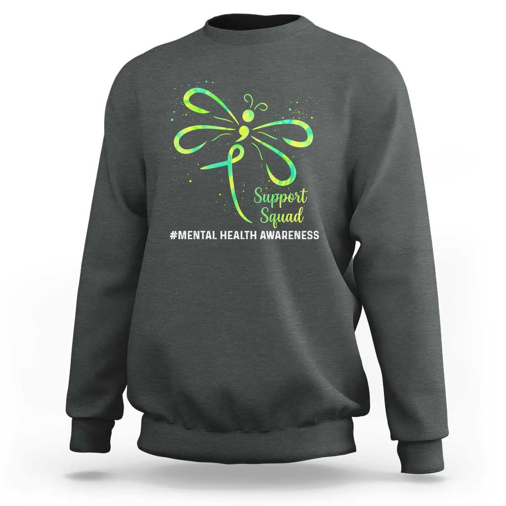 Mental Health Awarenes Sweatshirt Support Squad Green Ribbon