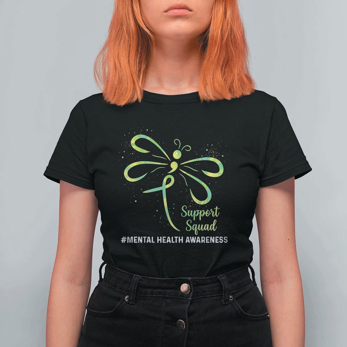 Mental Health Awarenes T Shirt For Women Support Squad Green Ribbon