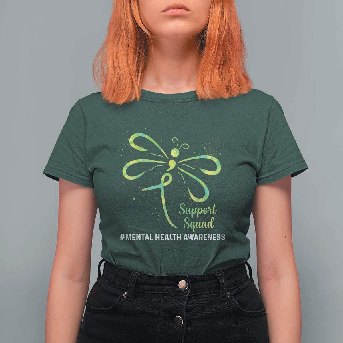 Mental Health Awarenes T Shirt For Women Support Squad Green Ribbon