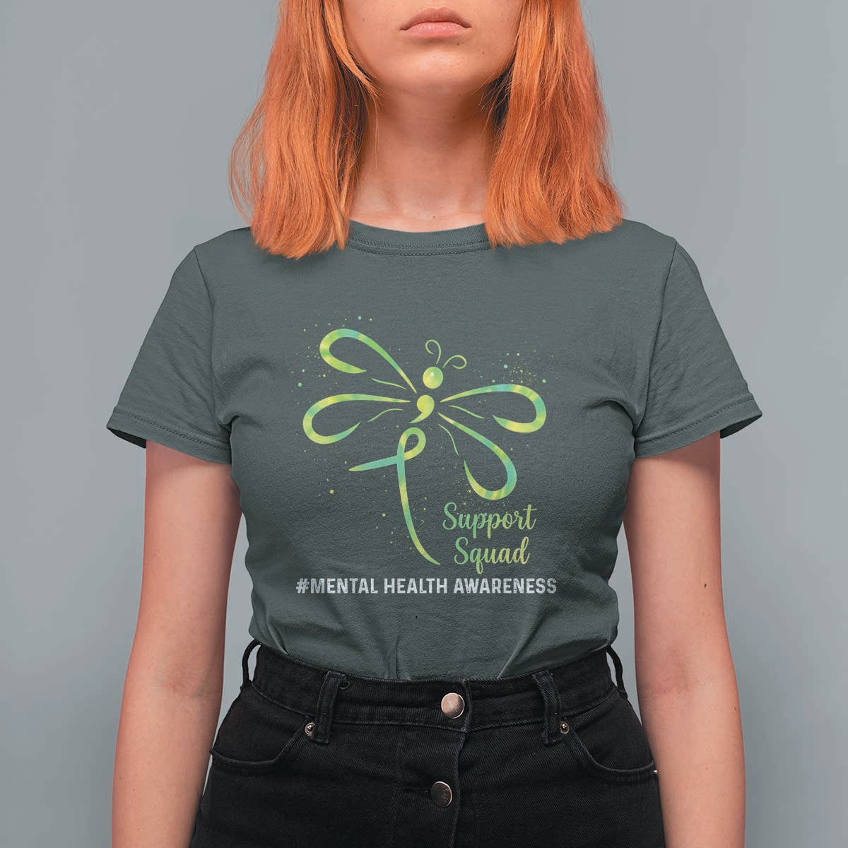 Mental Health Awarenes T Shirt For Women Support Squad Green Ribbon