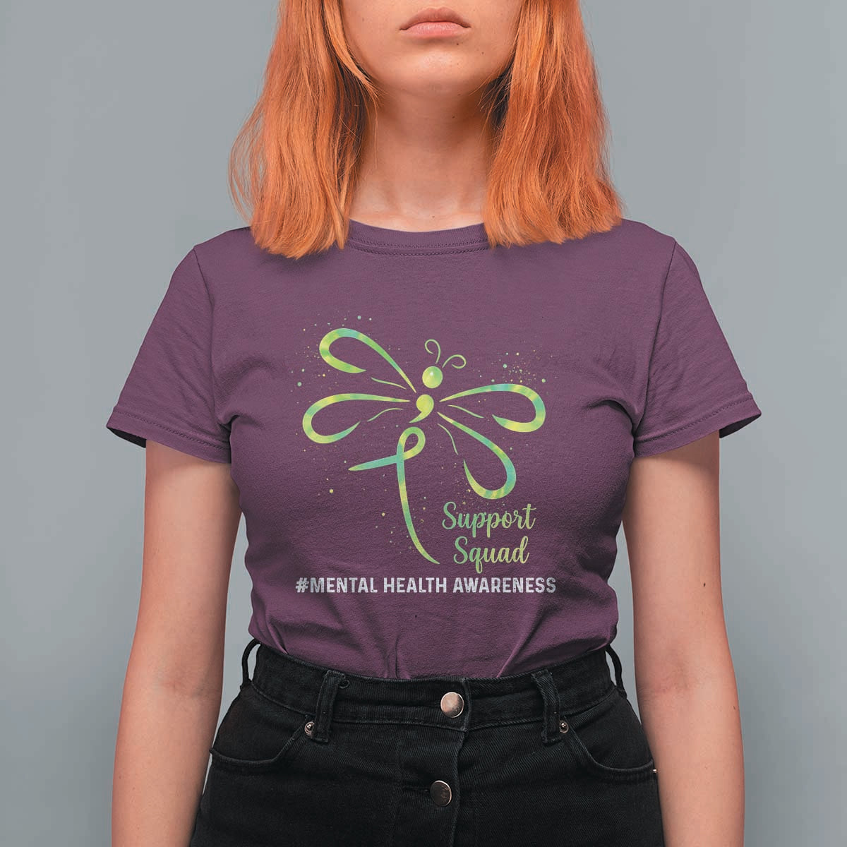 Mental Health Awarenes T Shirt For Women Support Squad Green Ribbon